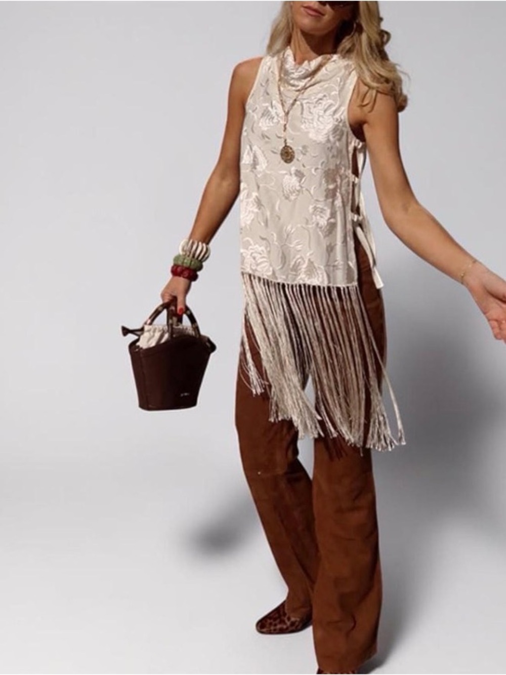 Boho Fringe Sleeveless Tunic Top